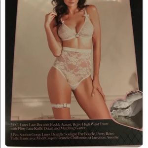 Sexy Three Piece Lace Bra High Waist Penny And Matching Garter Sexy Lingerie